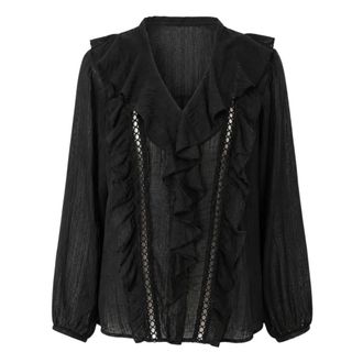 Souvenir Blouses, female, Black, Size: L Ruffle V-neck Blouse