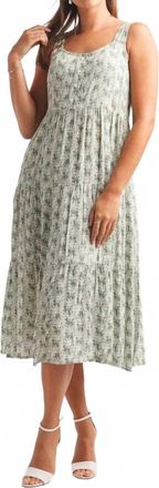 Papillon Tiered Leaf Print Dress In Sage Ivory