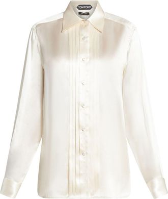 Tom Ford pintuck-detail silk shirt - women - Silk/Mother of Pearl - 38 - White