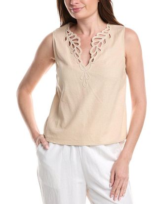 Ellen Tracy Embroidered Linen-Blend Tank Top