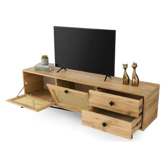 Dmora Dmora - Mueble De Televisi&oacute;n Hebe, Aparador De Sal&oacute;n, Mueble Bajo Para Tv, Base De Pared Equipada, 180x40h60 Cm, Roble Y Negro, Con Embalaje Reforzado