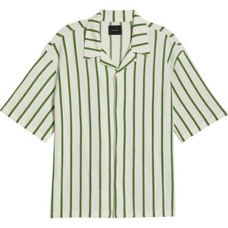 PacSun Naz Stripe Camp Shirt in White/Green at Nordstrom, Size X-Large