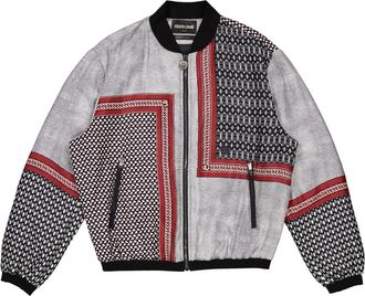 Roberto Cavalli Mens Carmine / Black Chain Foulard Print Silk Bomber Jacket, Brand Size 50 (US Size 40)