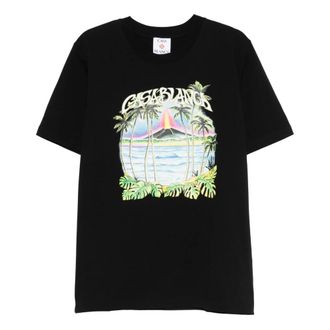 Casablanca T-Shirts, male, Black, Size: 2XL Tropical Print Round Neck Short Sleeve T-Shirt