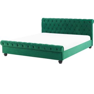 Beliani Cama De Agua De Terciopelo Verde Esmeralda Madera Oscura 180 X 200 Cm Avallon