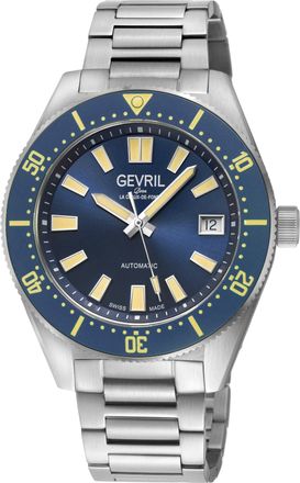 Gevril Group Mens Mariner Row Automatic, SS Case, Blue Bezel, Blue Dial, 316L Stainless Steel Satin Bracelet Watch