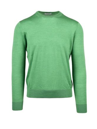 Ballantyne Crew Neck Knit Sweater in Soft Green Wool