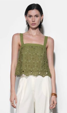 Greylin Kandace Crochet Lace Sleeveless Top In Olive
