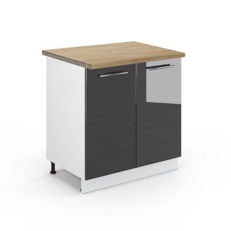 Vicco Armario Bajo Para Fregadero Fame-line, Antracita Alto Brillo, 80 Cm Con Estante, Et Roble Vicco