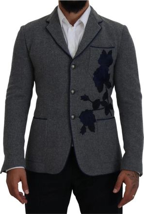 Dolce & Gabbana Slim Fit Wollen Rozen Blazer - Heren - Blazers - Grijs - XS - Wol - Jassen