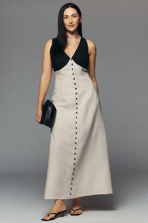 Mare Mare Linen V-Neck Button-Front Maxi Dress