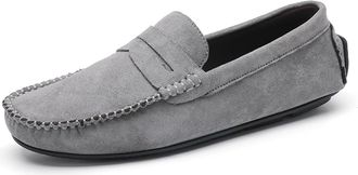 Generic Mens Loafers Shoe Suede Vamp Penny Loafer Stitching Details Round Toe Lightweight Comfortable Slip Resistant Casual Slip-ons(Grey,6.5 UK)