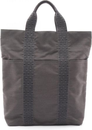 Herm&egrave;s Gray Nylon Canvas Canvas Handbag Tote Bag (Pre-Owned)
