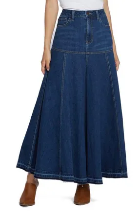 Wash Lab Denim Charlie Pleated Denim Maxi Skirt in Charlie Blue at Nordstrom, Size 27