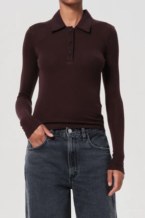A Gold E Amos Long Sleeve Polo In Root