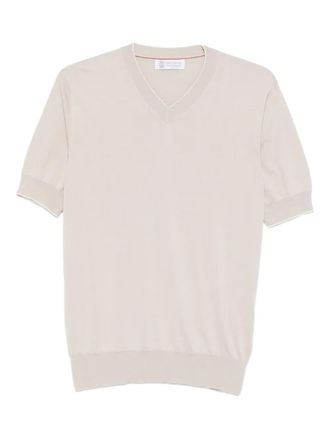 Brunello Cucinelli V-neck short-sleeve cotton T-shirt - Neutrals