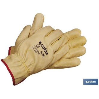 cofan Guantes De Piel De Vacuno Calidad Est&aacute;ndar Seguros Y C&oacute;modos Resistentes Y Duraderos Cofan T-8 (bl&iacute;ster 12 Pares) Amarillo