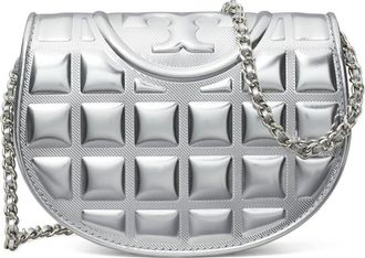 Tory Burch Fleming Metallic Square Quilt Mini Leather Chain Wallet