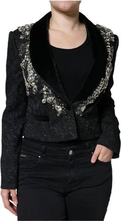 Dolce & Gabbana Kristallen bloemenblazer met zijden voering - Dames - Blazers - Zwart - L - Jassen