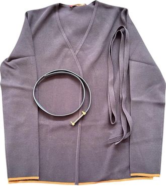 Max Mara Dente Cardigan met Contrasterende Rand en Ceintuur - Dames - Vesten - Blauw - M - Leer - Truien & Vesten