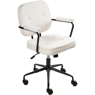 Beliani Silla De Oficina De Boucl&eacute; Estructura Negra Giratorio Altura Ajustable Blanco Crema Pawnee