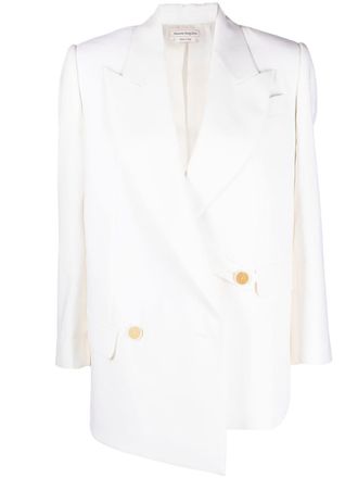 Alexander McQueen asymmetric double-breasted blazer - women - Wool/Cupro - 42 - White