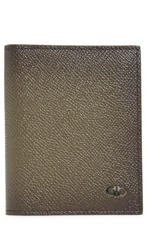 Ferragamo Micro Gancio Leather Tall Bifold Wallet in Spruzzatura New Olive Nero at Nordstrom