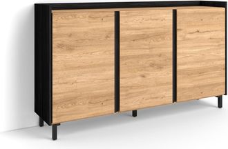 Skraut Home Skraut Home - Aparador Para Sal&oacute;n, Gran Capacidad De Almacenaje, 156x35x91cm, 3 Puertas, Dise&ntilde;o Industrial, Estilo Moderno, Roble Y Negro