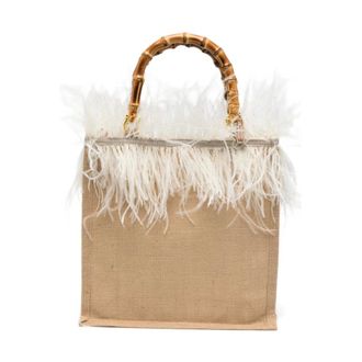 La Milanesa La MILANESA, Handbags, female, Brown, Size: ONE SIZE Feather Trim Bamboo Top-Handle Bag