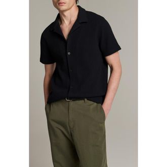 Vince Macro Cotton Blend Waffle Button-Up Shirt in Coastal at Nordstrom, Size Xx-Large
