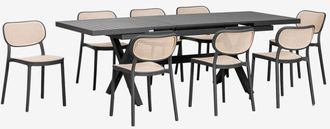 Sklum Set De Mesa Extensible Rectangular 180-240x90 Cm Karena Y 8 Sillas De Jard&iacute;n En Aluminio Omara Sklum