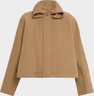 Victoria Beckham Oversized Roll-Collar Wool Zip Jacket