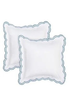 Melange Home Embroidered Percale Crisp Cotton Double Scallopier Duvet Set in Navy at Nordstrom Rack, Size Euro