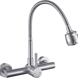 OEM Grifos De Cocina Murales De Acero Inoxidable Cepillado, Mezclador De Agua Fr&iacute;a Y Caliente Para Fregadero, 2 Modos De Salida De Agua, Ca&ntilde;o Giratorio - 