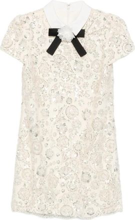 Self Portrait Cream Sequin Embellished Mini Dress