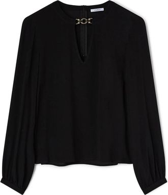 Motivi Cr&ecirc;pe de Chine Blouse met Metalen Lus - Dames - Blouses - Zwart - M - Overhemden
