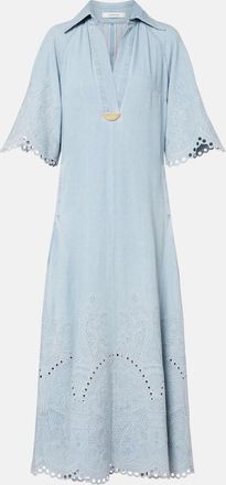 Zimmermann Abito midi in denim Daylight con ricamo