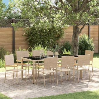 vidaXL Vidaxl - Conjunto De Comedor De Jard&iacute;n 9 Pcs Beige 190 X 90 X 75 Cm