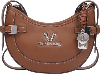 True Religion Blake Smooth PU Belted Hobo Bag - Womens Faux Leather Shoulder & Crossbody Handbag