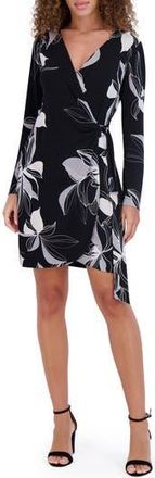 Kensie Long Sleeve Wrap Dress in Black Multi at Nordstrom Rack, Size 12