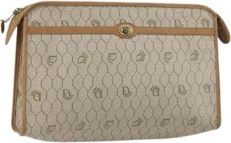 Dior Pre-owned Clutches, female, Beige, Size: ONE SIZE Pre-owned Vintage honeycomb zip pouch