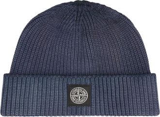 Stone Island Accessoires, Heren, Blauw, ONE Size, Nylon, Ribgebreide muts