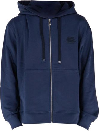 Etro Etro, Zip-throughs, male, Blue, Size: S Logo Hooded Sweatshirt