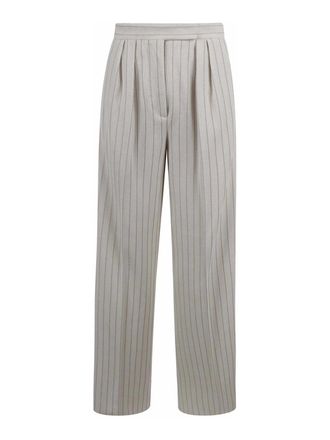 Max Mara Wide-leg pinstriped pique jersey trousers