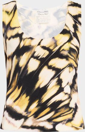 Oscar De La Renta Butterfly Printed Scoop-Neck Knit Tank Top