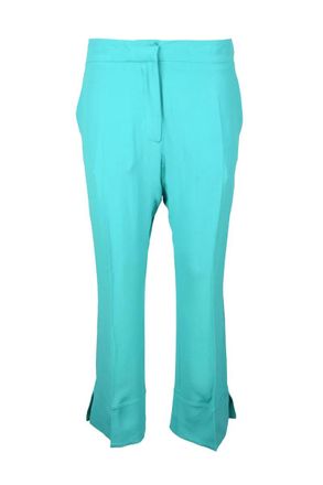 Semicouture Cropped Aqua Green Trousers with Flared Hem and Side Slits