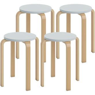 HOMCOM Set 4 Sgabelli Impilabili Rotondi in Legno Grigio &Oslash;40x45 cm