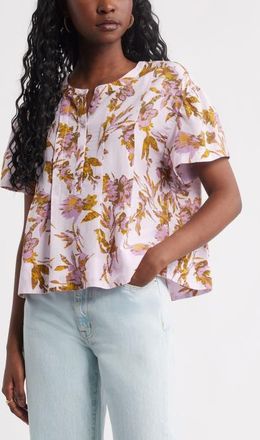 Treasure & Bond Floral Pleated Boxy Top in Purple- Olive Ferrah Bloom at Nordstrom, Size X-Large