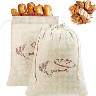 OEM Bolsas De Lino Reutilizables Con Cord&oacute;n Para Pan - 2 Unidades - 30 X 38 Cm - Para Pan, Fruta Y Verduras