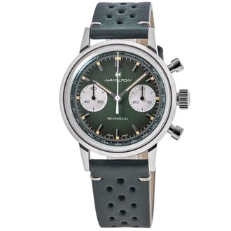 Hamilton American Classic INTRA-MATIC CHRONOGRAPH H Green Dial Leather Strap Mens Watch H38429861